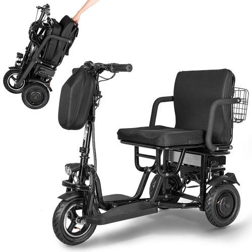 3-Wheel Folding Mobility Scooter Lightweight for Seniors & Adults 300 lbs, Portable Powered Handicap All Terrain Travel Scooter, Mobility Scooters Foldable Collapsible Electric Scooters Black