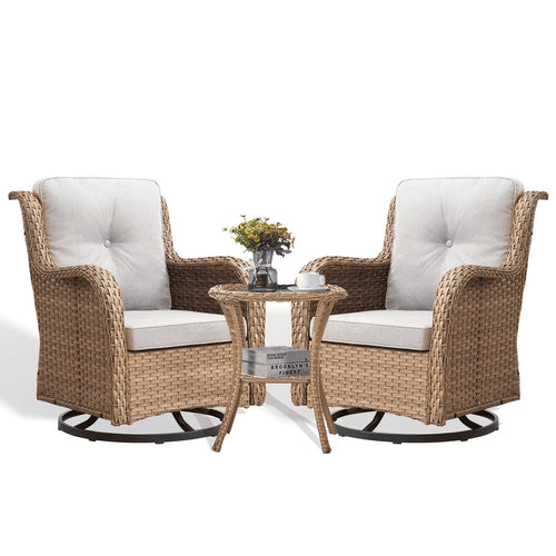 3 Piece Patio Set Outdoor Wicker Glider Rocking and Swivel Chairs with Cushions