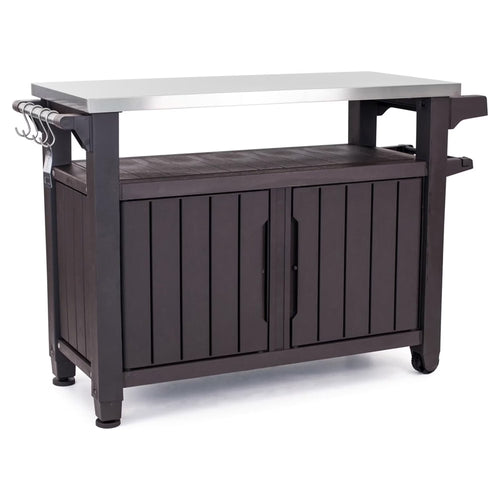Unity XL Outdoor Durable Kitchen Rolling Bar Cart with Storage Cabinet, Brown