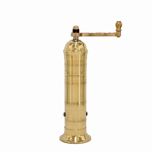 Greek Pepper Mill, 8 Inch Tall, Manual Grinder, Brass