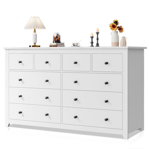 White Dresser for Bedroom with 10 Drawers Modern Wood Dressers Chests of Drawers Wide Dresser for Adults