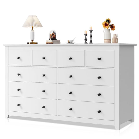 White Dresser for Bedroom with 10 Drawers Modern Wood Dressers Chests of Drawers Wide Dresser for Adults